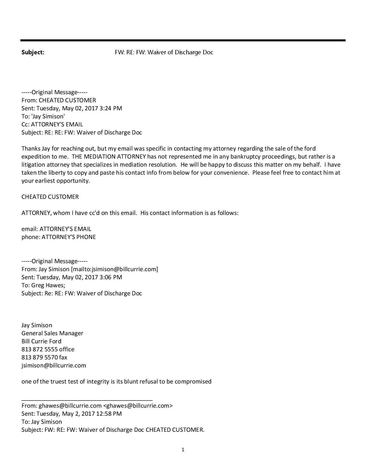 Bill Currie Ford sucks email